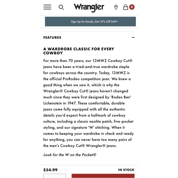 Wrangler 13MWZ Cowboy Cut Original Fit Jean - Picture 8 of 10